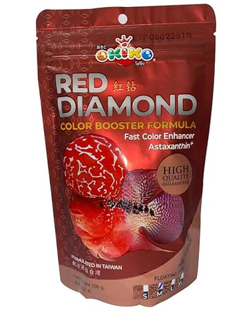 OKIKO Red Diamond Flower Horn Fish Food Color Booster Formula 100g